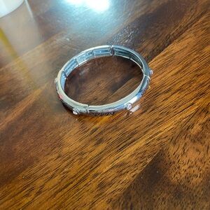 Silver Tone Stretch Bracelet with Crystal Accents